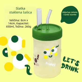 Staklena čaša sa slamkom za ured – odrasli – Marka: Other – Uvoz: Ne – Poklon: Ne