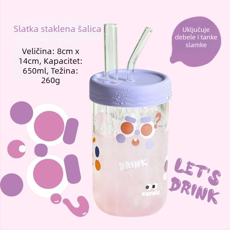 Staklena čaša sa slamkom za ured – odrasli – Marka: Other – Uvoz: Ne – Poklon: Ne