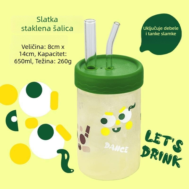 Staklena čaša sa slamkom za ured – odrasli – Marka: Other – Uvoz: Ne – Poklon: Ne