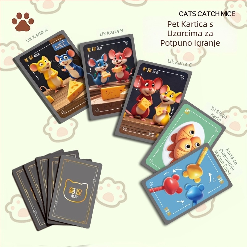 Dječja društvena igra Cat and Mouse za interakciju roditelj-dijete, edukativna igra za poticanje razmišljanja i koncentracije, trening reakcije, multiplayer borba; Materijal: papir; Klasifikacija: šah i karta; Posebne značajke: trening reakcije; Dobna skup