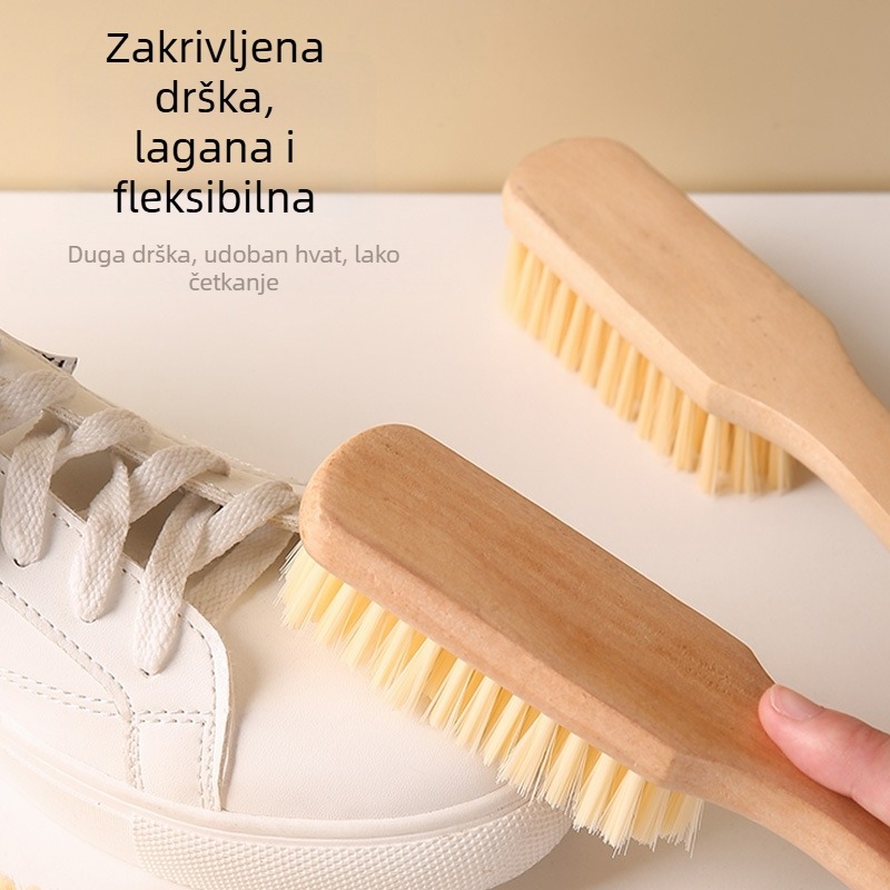 Četka za cipele s drvenom drškom i ugrađenom rupom za kačenje za dezinfekciju — moderni minimalistički stil (Drvena drška; Ugrađena rupa za kačenje; Dezinfekcija; Moderni stil)