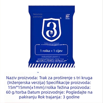 Traka za brtvljenje od konopljinih vlakana, vodom aktivirana i širi se, marka Three Circles, 15 m rolna, za vodovod