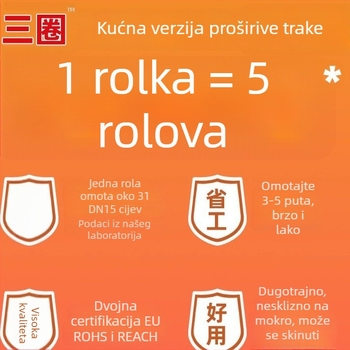 Traka za brtvljenje od konopljinih vlakana, vodom aktivirana i širi se, marka Three Circles, 15 m rolna, za vodovod