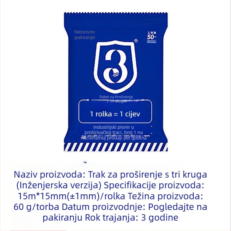 Traka za brtvljenje od konopljinih vlakana, vodom aktivirana i širi se, marka Three Circles, 15 m rolna, za vodovod