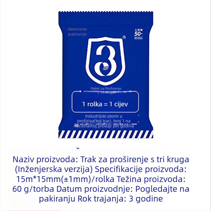 Traka za brtvljenje od konopljinih vlakana, vodom aktivirana i širi se, marka Three Circles, 15 m rolna, za vodovod