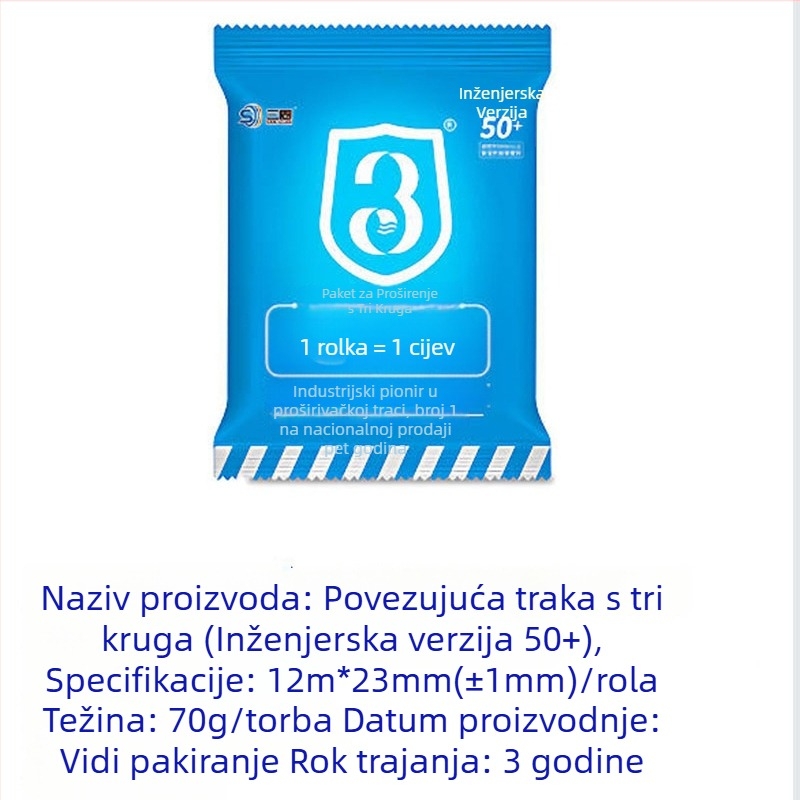 Traka za brtvljenje od konopljinih vlakana, vodom aktivirana i širi se, marka Three Circles, 15 m rolna, za vodovod