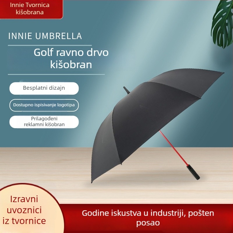 Golf kišobran s dugom drškom, 8 rebara, osovina i rebra od vlakna, držač od legure, tkanina 190T, automatsko otvaranje, mogućnost otiska logotipa