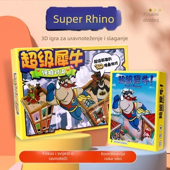 Super Rhino društvena igra s karticama — Edukativna obiteljska igra za djecu, 3D slaganje za 2–4 igrača; Materijal: papir; Proizvođač: Hengxi; Kategorija: kartične društvene igre; Razvoj sposobnosti: Emocije