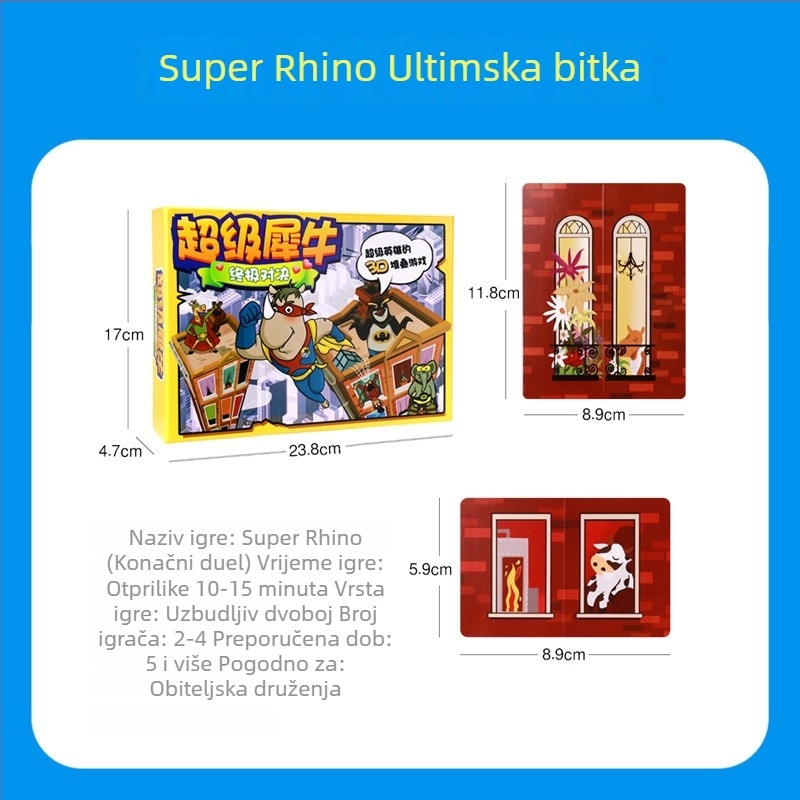 Super Rhino društvena igra s karticama — Edukativna obiteljska igra za djecu, 3D slaganje za 2–4 igrača; Materijal: papir; Proizvođač: Hengxi; Kategorija: kartične društvene igre; Razvoj sposobnosti: Emocije