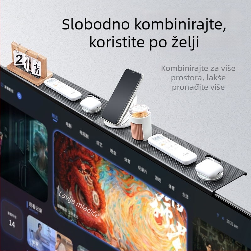Plastični nosač za set-top box, TV/monitor i usmjerivač — bez bušenja, kuka tip držača, 1 razina