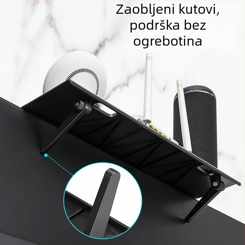 Plastični nosač za set-top box, TV/monitor i usmjerivač — bez bušenja, kuka tip držača, 1 razina