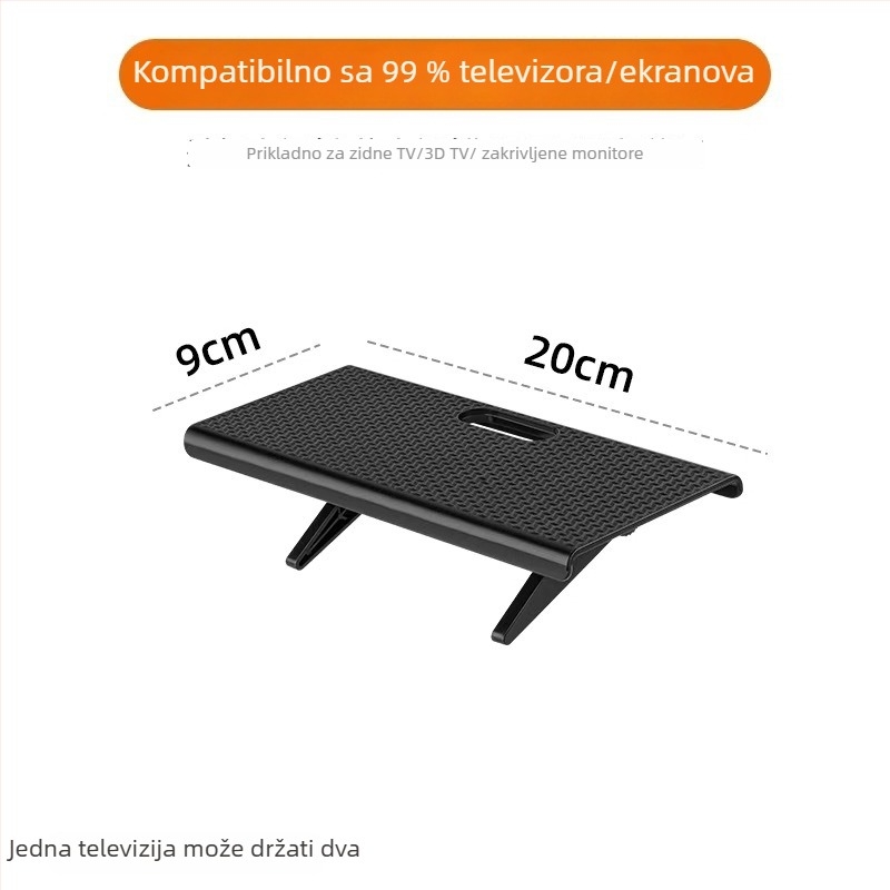 Plastični nosač za set-top box, TV/monitor i usmjerivač — bez bušenja, kuka tip držača, 1 razina