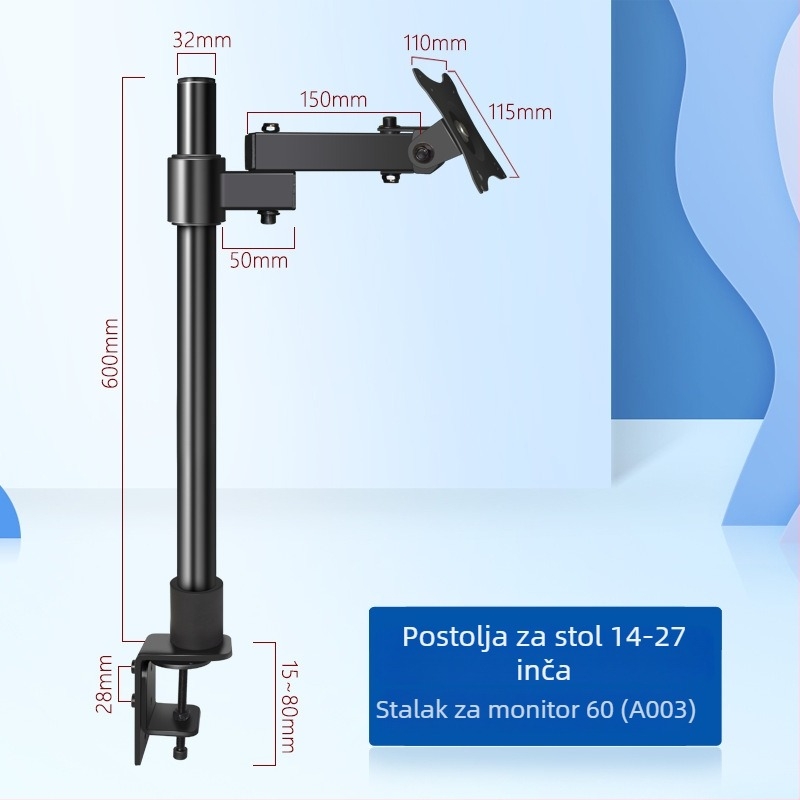 Univerzalni nosač zaslona s podizanjem i rotacijom, stolna baza s klipom