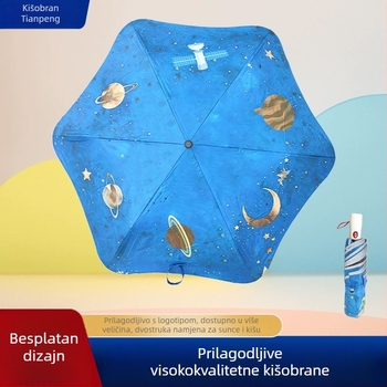 Dječji kišobran s crtanom dizajnom, trodjelni automatsko otvaranje, aluminijski okvir s 6 rebara, sigurni zaobljeni rubovi, dvostruka upotreba: sunce i kiša, UPF>50