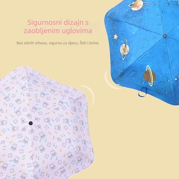 Dječji kišobran s crtanom dizajnom, trodjelni automatsko otvaranje, aluminijski okvir s 6 rebara, sigurni zaobljeni rubovi, dvostruka upotreba: sunce i kiša, UPF>50