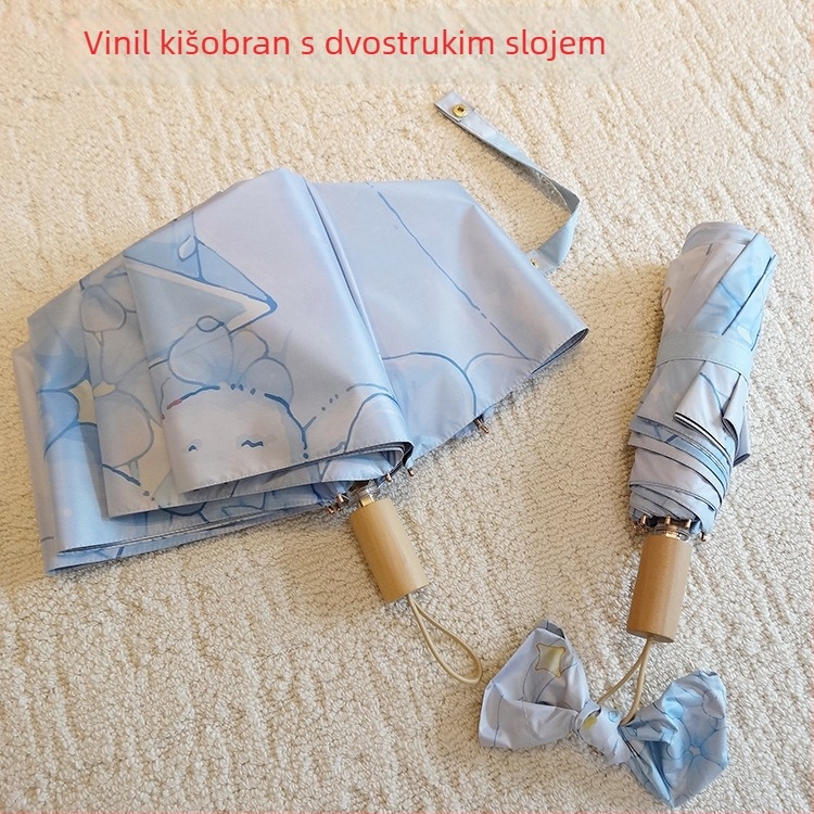 Sk lopivi kišobran s automatskim otvaranjem i zatvaranjem, 8 rebara, drvena ručka, čelični šaft, UPF 50+