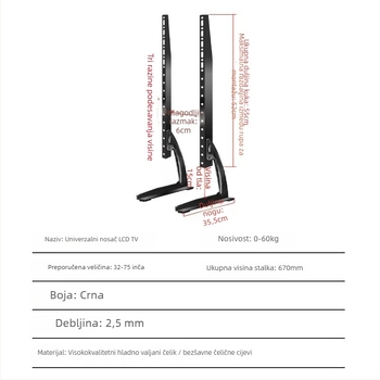Stolni stalak za televizor za pametne zaslone - Kompatibilan s pametnim zaslonima - Hladno valjani čelik - Težina 2 kg