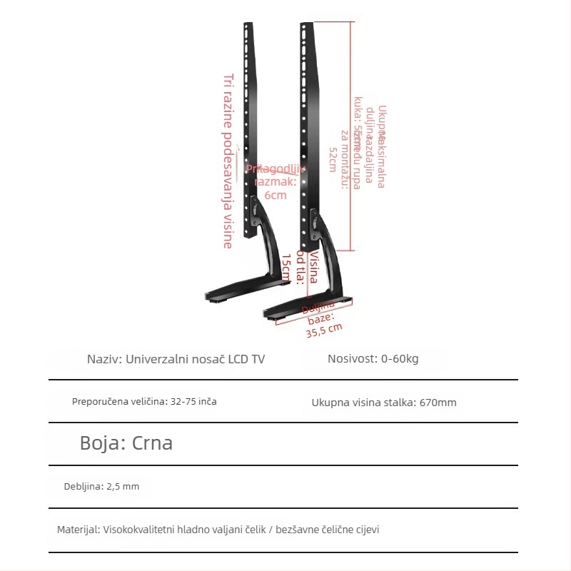 Stolni stalak za televizor za pametne zaslone - Kompatibilan s pametnim zaslonima - Hladno valjani čelik - Težina 2 kg