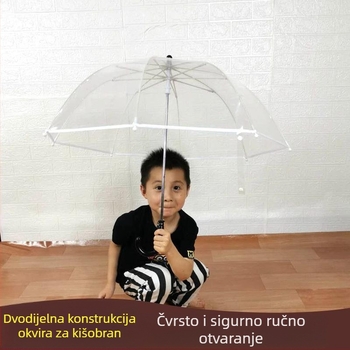 Prozirni dječji kišobran s plastičnim okvirom, plastičnim rebrima i drškom, ručno otvaranje i zatvaranje