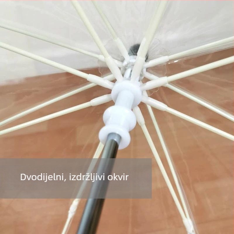 Prozirni dječji kišobran s plastičnim okvirom, plastičnim rebrima i drškom, ručno otvaranje i zatvaranje