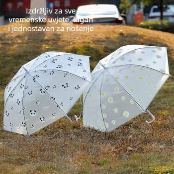 Prozirni kišobran za odrasle i djecu, ojačan i debeli okvir, panda uzorak, duga drška