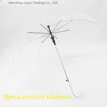 Dječji prozirni kišobran, duga drška, 12 rebara, plastična ovojnica, silikonova rebra, aluminijska drška, ručno otvaranje