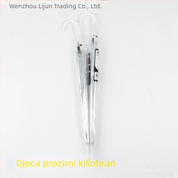 Dječji prozirni kišobran, duga drška, 12 rebara, plastična ovojnica, silikonova rebra, aluminijska drška, ručno otvaranje