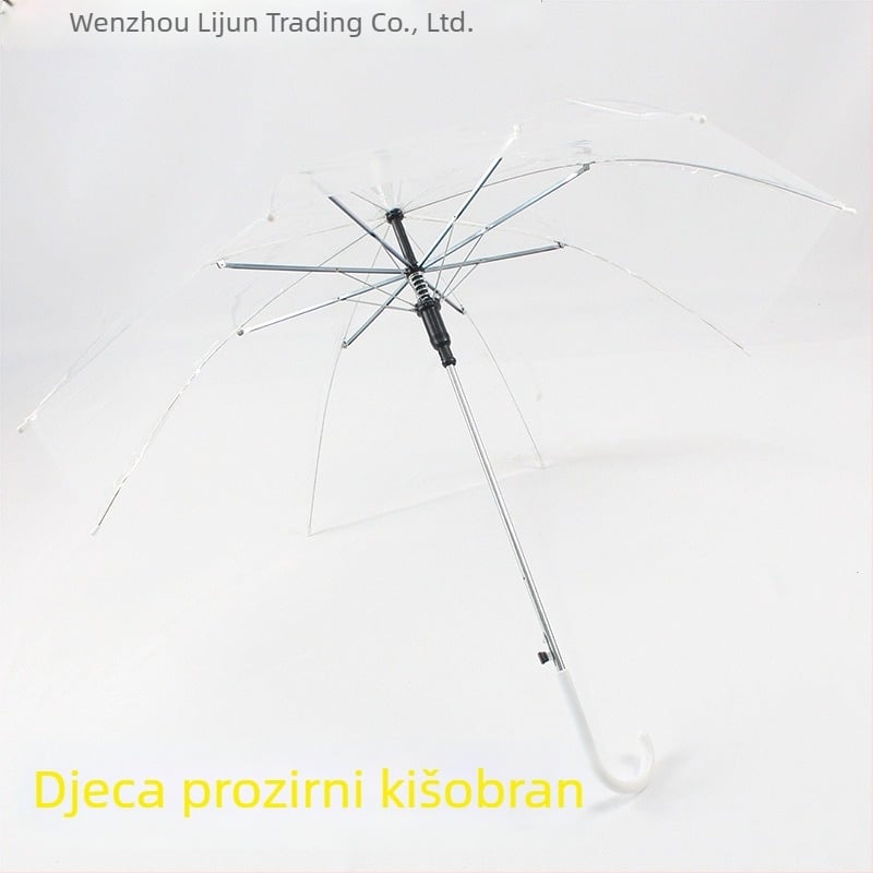 Dječji prozirni kišobran, duga drška, 12 rebara, plastična ovojnica, silikonova rebra, aluminijska drška, ručno otvaranje