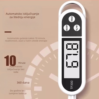 Elektronični sondni termometar za kuhinju – mjeri temperaturu hrane, vode, ulja, mlijeka i tijesta za pečenje kruha; Marka Friendly; Ovlaštena privatna marka.