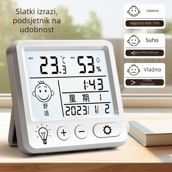 Unutarnji zidni termometar s prikazom temperature i vlage te alarmom za dječju sobu