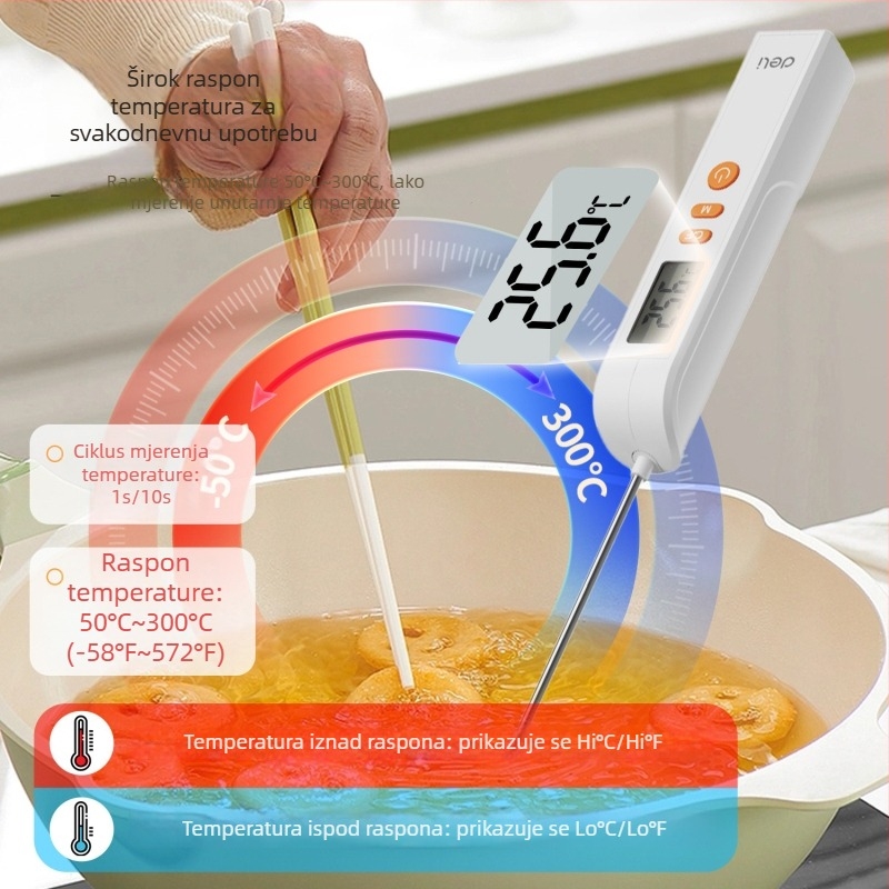 Termometar za hranu sa skrivenom kontaktnom sondom, digitalni prikaz, 304 nehrđajući čelik, model DL333310