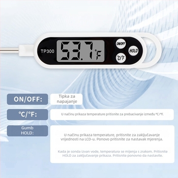 Termometar za hranu s digitalnim zaslonom i sondom tipa pera, preciznost ±0.1°C