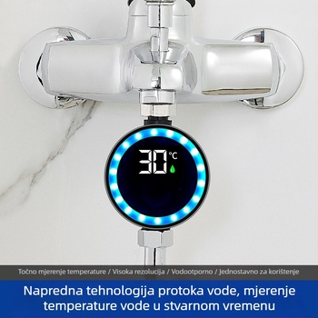 Tuš termometar s LED pametnim digitalnim zaslonom, raspon temperature 0–100 °C, za kućnu uporabu