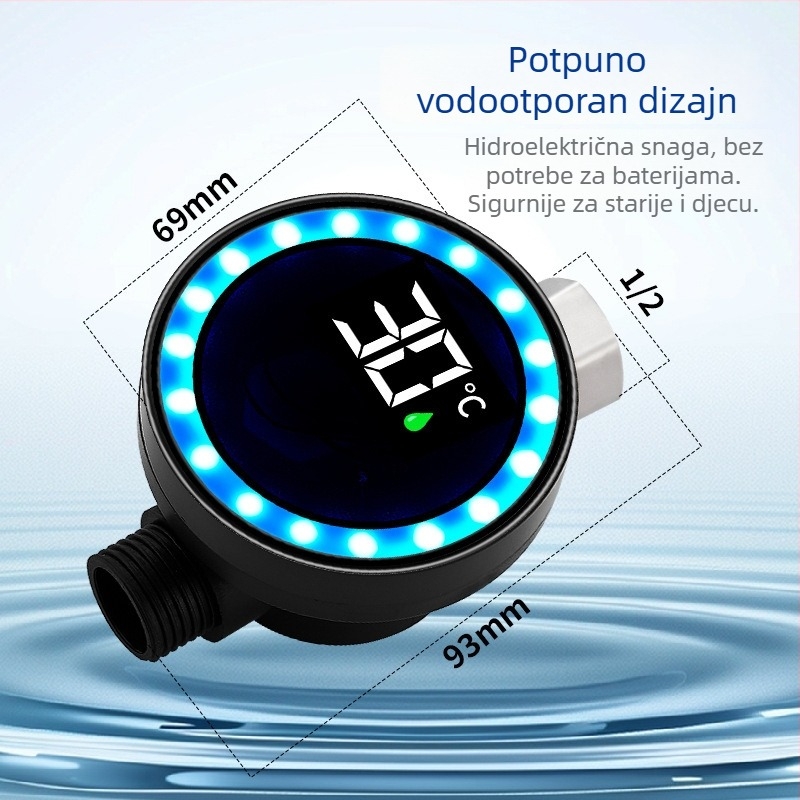 Tuš termometar s LED pametnim digitalnim zaslonom, raspon temperature 0–100 °C, za kućnu uporabu