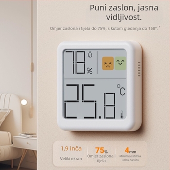 Deli unutarnji zidni digitalni termometar-higrometar za dječju sobu, visoka preciznost, 1°C rezolucija temperature