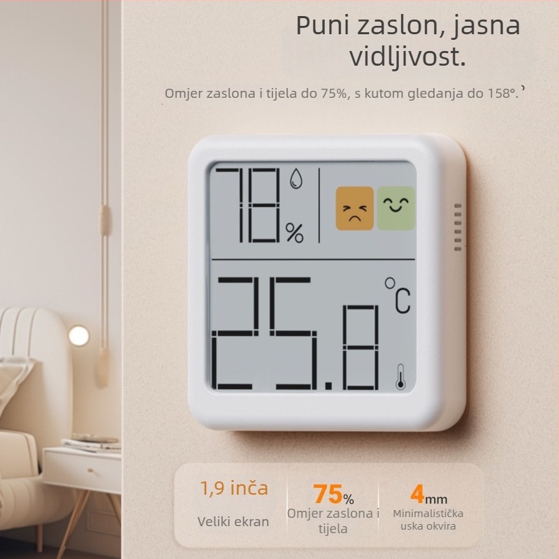 Deli unutarnji zidni digitalni termometar-higrometar za dječju sobu, visoka preciznost, 1°C rezolucija temperature
