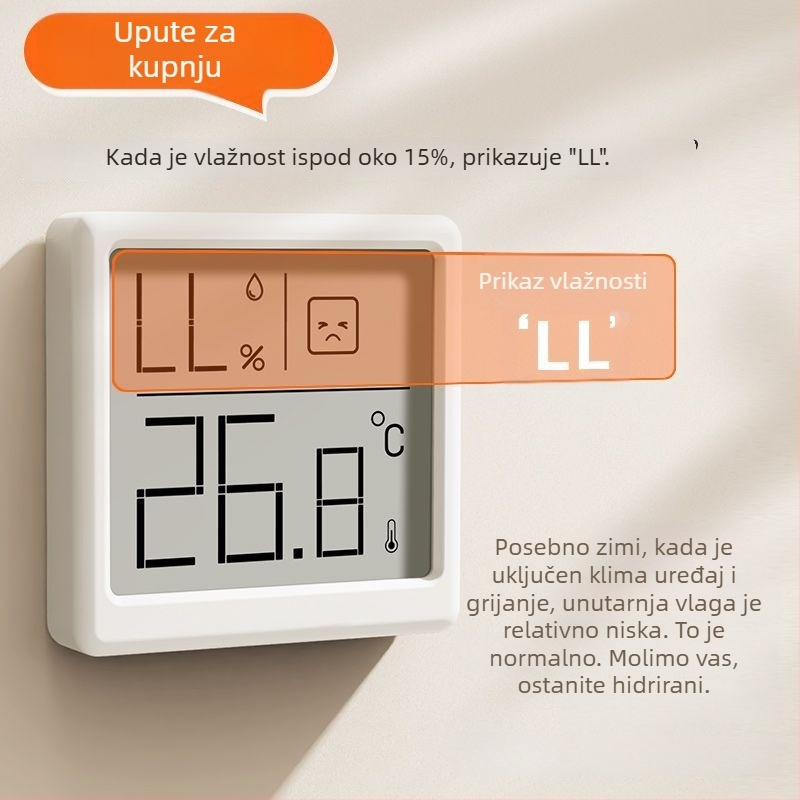 Deli unutarnji zidni digitalni termometar-higrometar za dječju sobu, visoka preciznost, 1°C rezolucija temperature