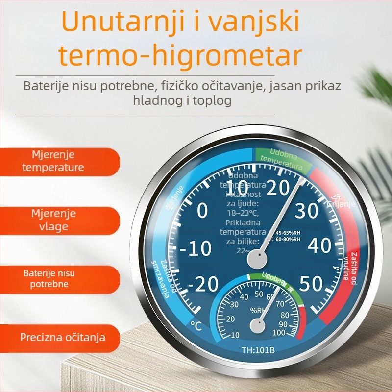 Unutarnji sobni termometar za temperaturu i vlagu, zidni, visoke preciznosti