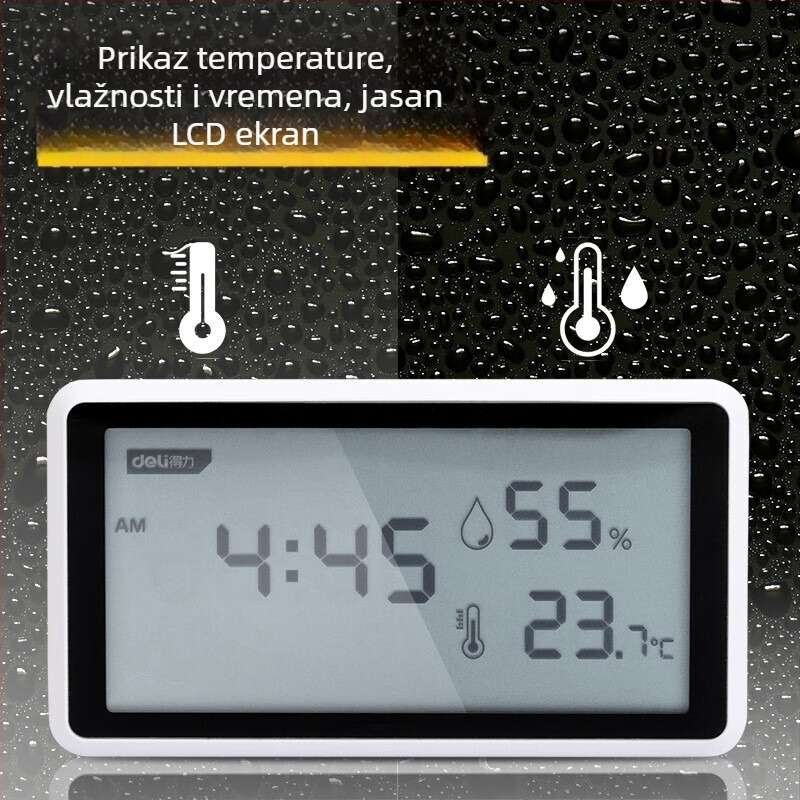 Deli unutarnji termometar i higrometar s velikim zaslonom, visoka preciznost sata za dječju sobu