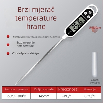 Termometar za hranu s elektroničkom sondom za mjerenje temperature vode i ulja