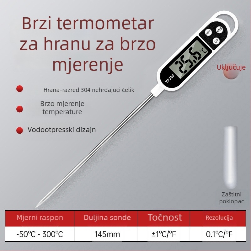 Termometar za hranu s elektroničkom sondom za mjerenje temperature vode i ulja