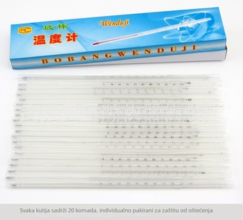 Termometar s živom, staklena šipka, raspon mjerenja -50 do 300 °C, marka Xinghan, model Mercury