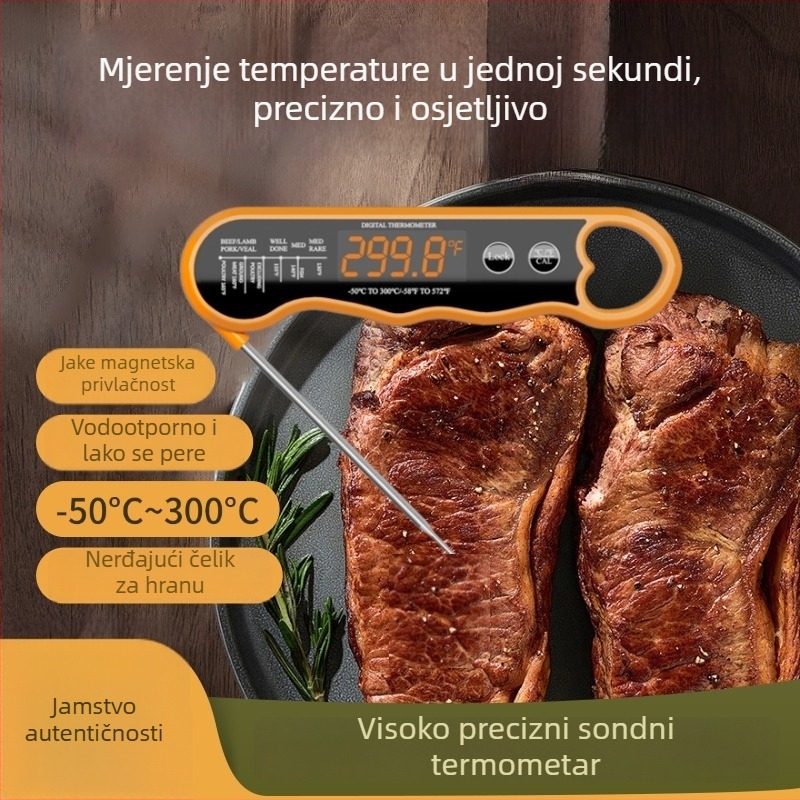 Remison sklopivi, punjivi termometar za meso s LED zaslonom – 0,1°C rezolucija, 94 g, za roštilj, pečenje i kuhinju