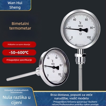 Bimetalni termometar za cijevi kotla, nehrđajući čelik, model WSS411/401, industrijski termometar, otporan na visoke temperature