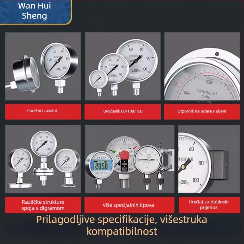 Bimetalni termometar za cijevi kotla, nehrđajući čelik, model WSS411/401, industrijski termometar, otporan na visoke temperature