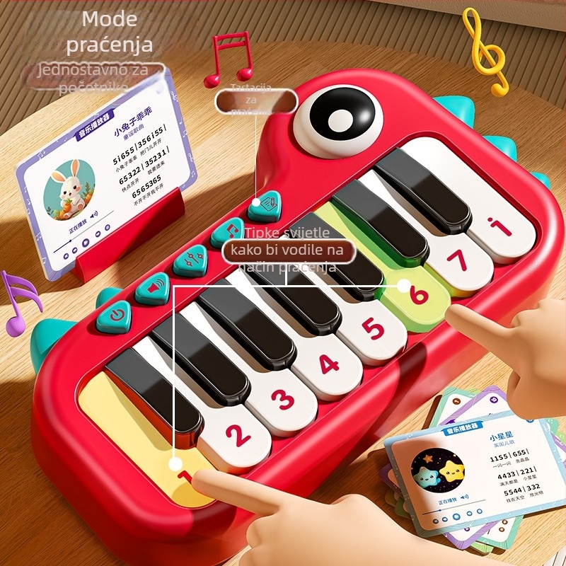 Elektronički dječji mini-piano igračka s klavijaturom; plastična konstrukcija; pakiranje u šarenoj kutiji; poticanje emocionalnog, vizualnog i kognitivnog razvoja