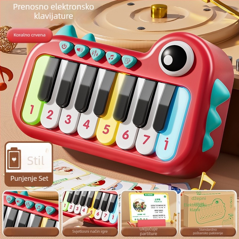 Elektronički dječji mini-piano igračka s klavijaturom; plastična konstrukcija; pakiranje u šarenoj kutiji; poticanje emocionalnog, vizualnog i kognitivnog razvoja