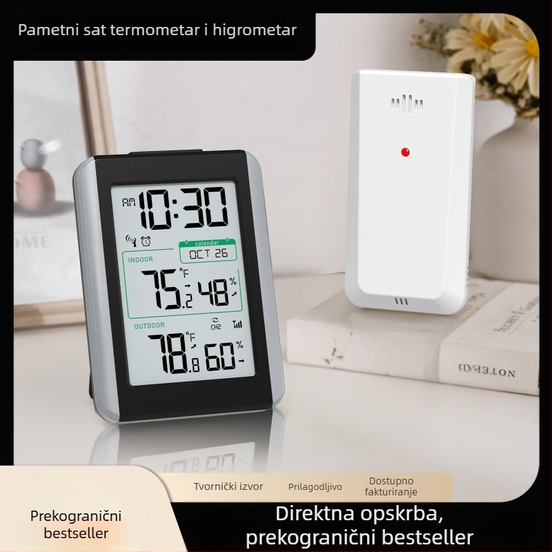 Alarmni sat s mjerenjem unutarnje temperature i vlažnosti, elektronički digitalni termometar, bežični RF senzor za kućnu upotrebu