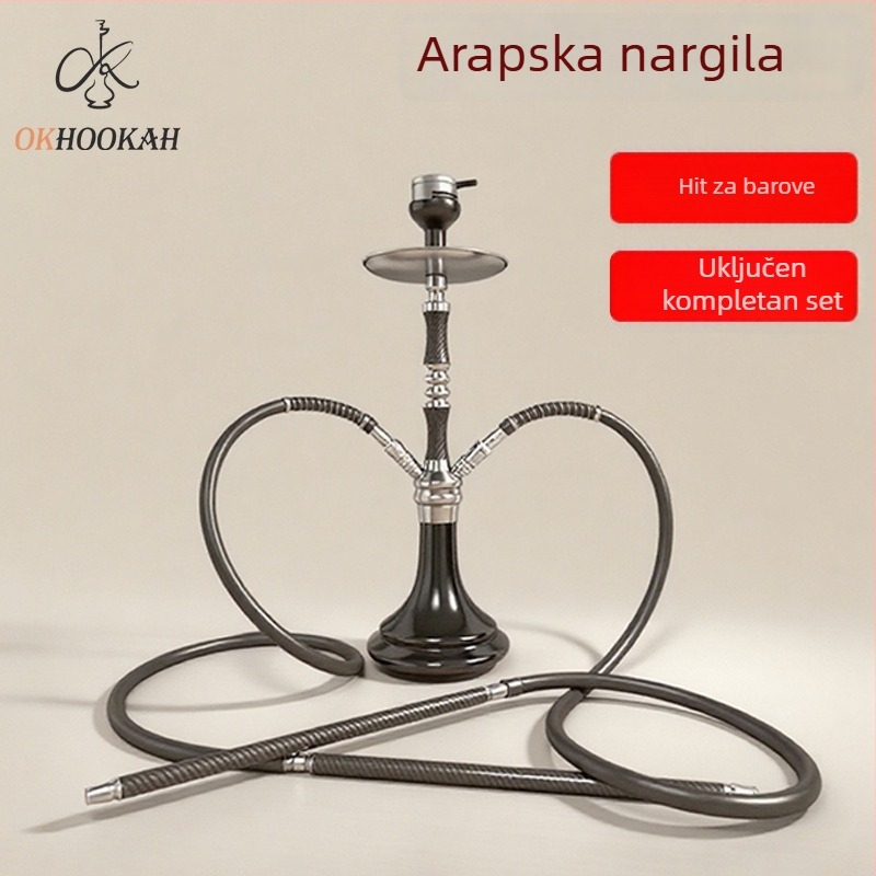Arapska nargila za bar, komplet s dvostrukim cijevima bajonet spojem, lako za čišćenje