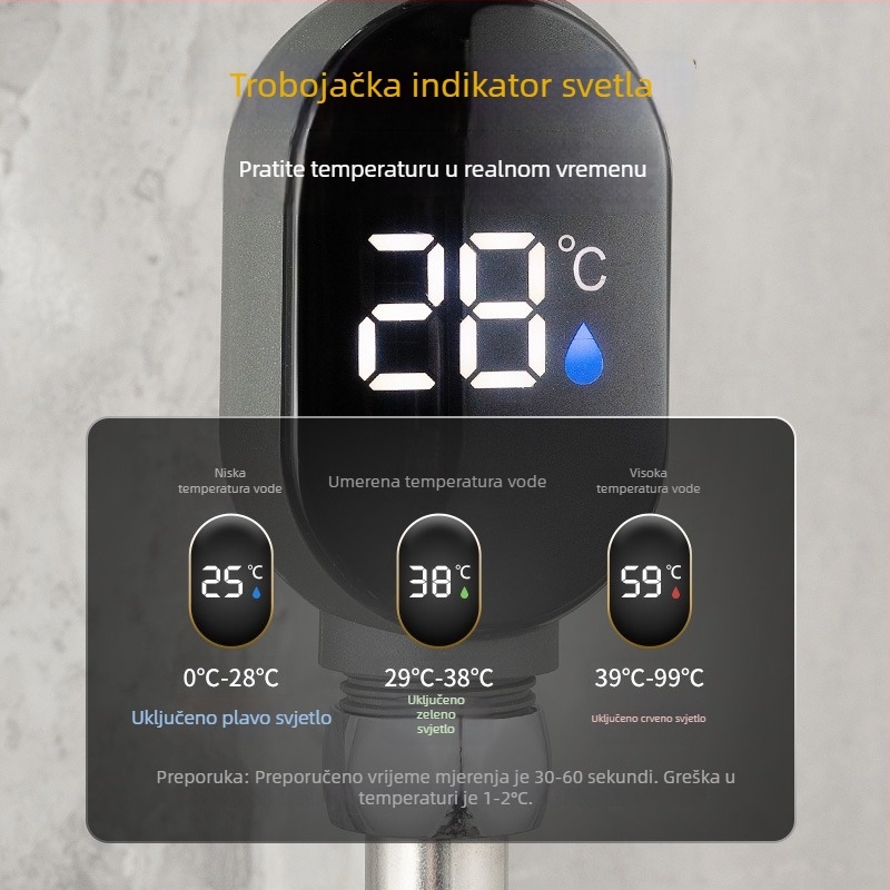 Tuš termometar s LED digitalnim zaslonom, raspon temperatura 00–99°C, dodatak za tuš kabinu